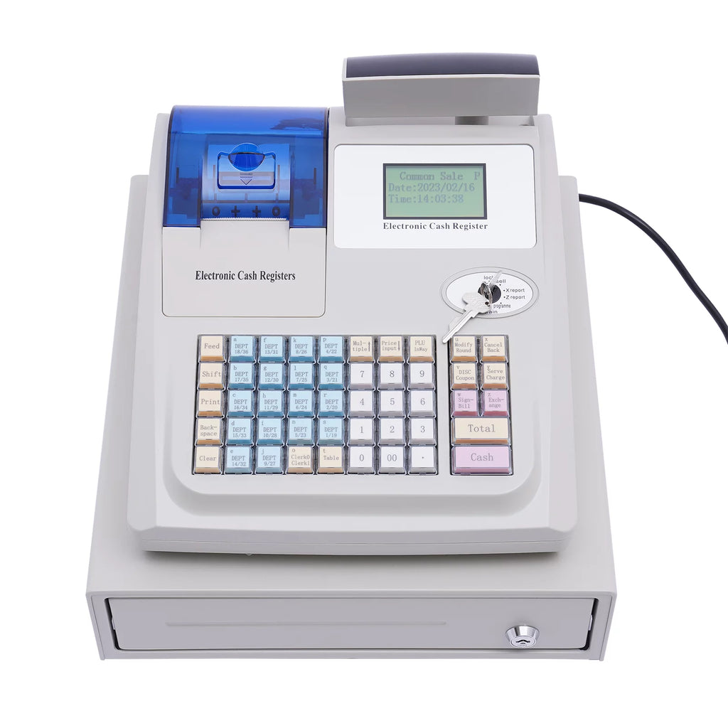 Miumaeov Multifunctional Electronic Cash Register, 48 Keys Cash Management System with Thermal Printer LED Display for Retail, Restaurant, Shop, Supermarket
