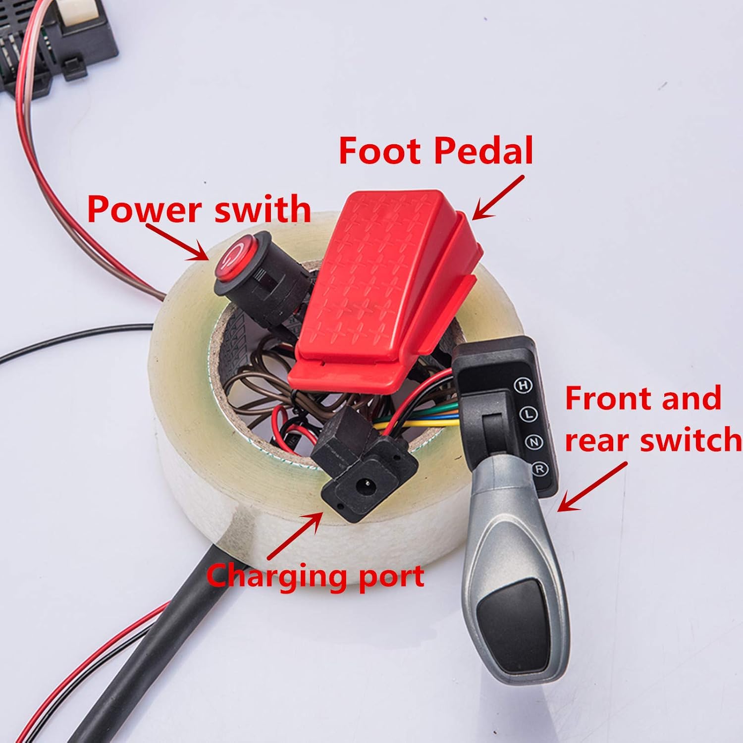 Kids Ride On Car 12V DIY Modified Harness Complete Set of Remote Control Circuit Borad Wires Switch Gearbox with Motors, Children Electric Ride On Car Accessories