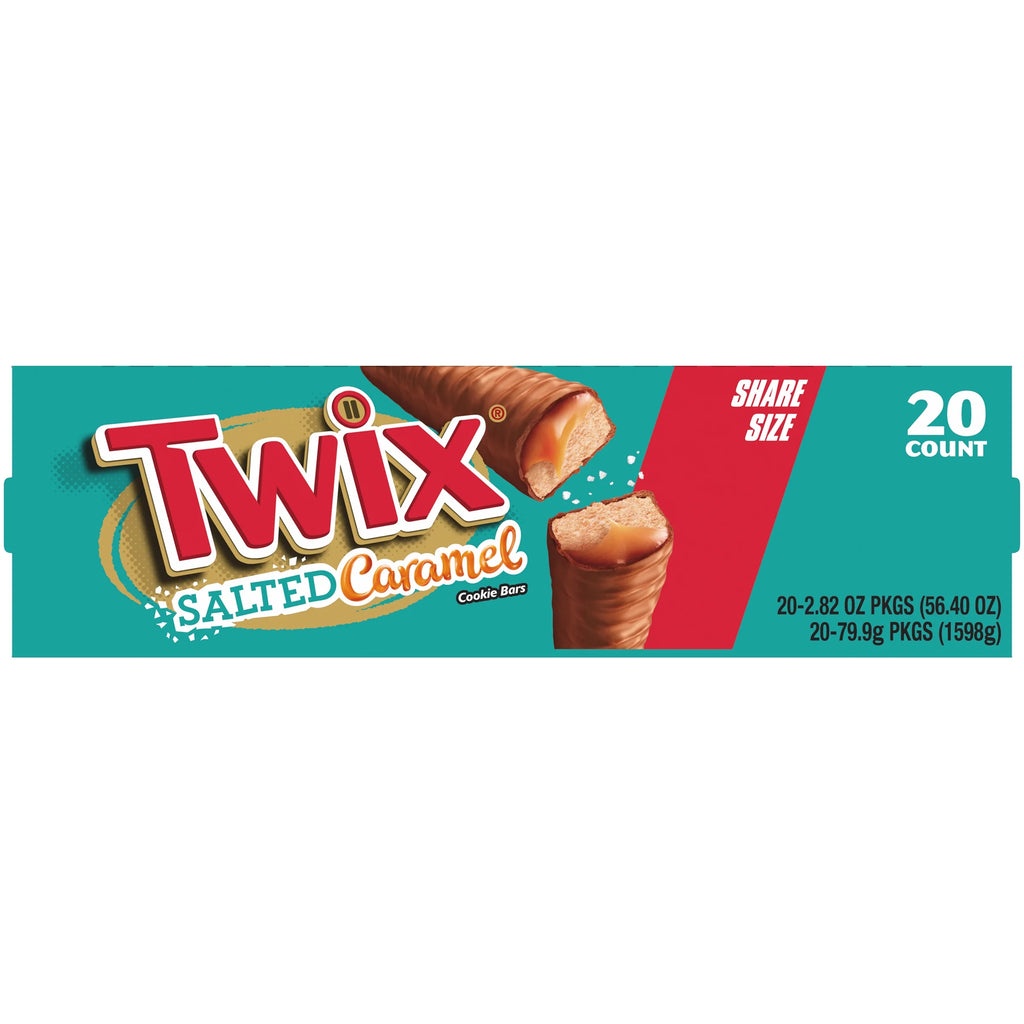 Mars Twix Salted Caramel Chocolate Cookie Bars, 2.8 Ounce Share Size Pack - 20 Count Display Box