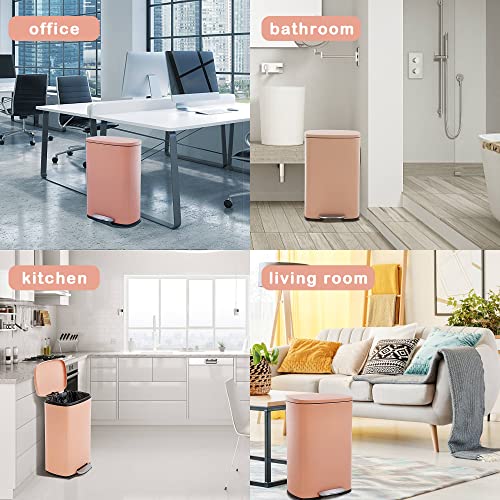 13 Gallon Trash Can, Brushed Stainless Steel Kitchen Trash Can with Soft-close Lid, Fingerprint-resistant Kitchen Garbage Can with Foot Pedal and Inner Bucket, Odor Proof Trash Can Garbage Can, BLACK