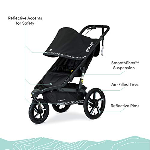 BOB Gear Bundle, Alterrain Pro Jogging Stroller, Black + Deluxe Snack Tray for Single Jogging Strollers + BOB Gear Deluxe Handlebar Console with Tire Pump for Single Jogging Strollers, Black