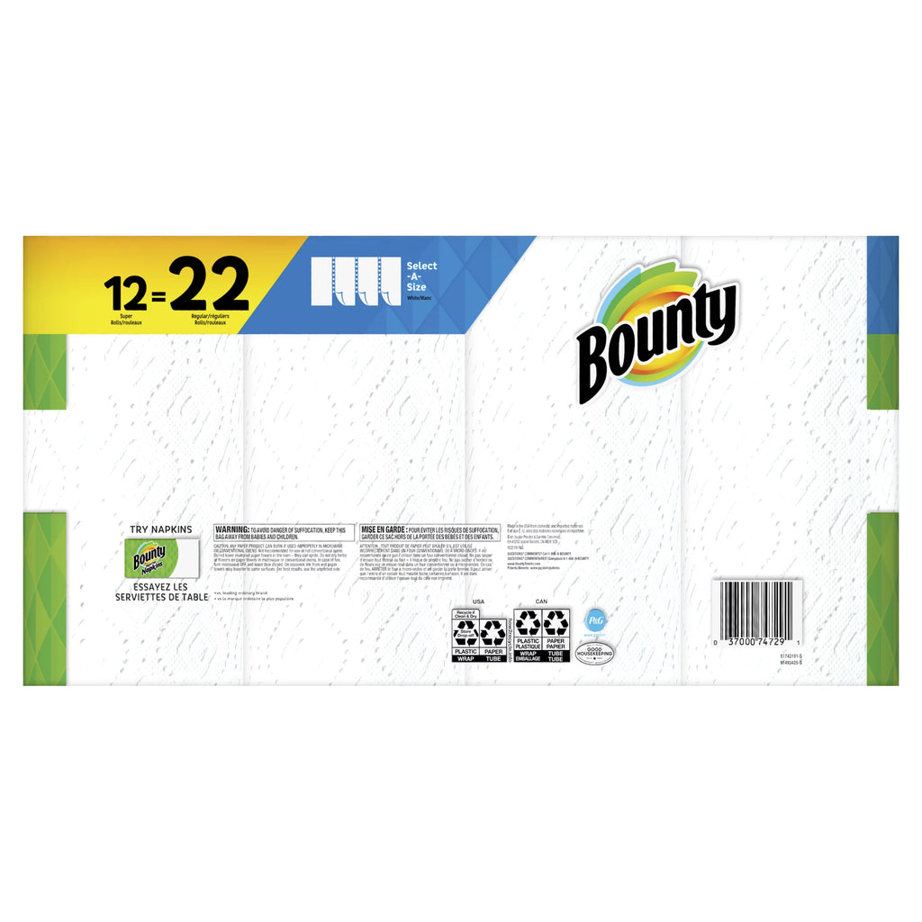 Bounty Select-A-Size Paper Towels, White, 12 Super Rolls