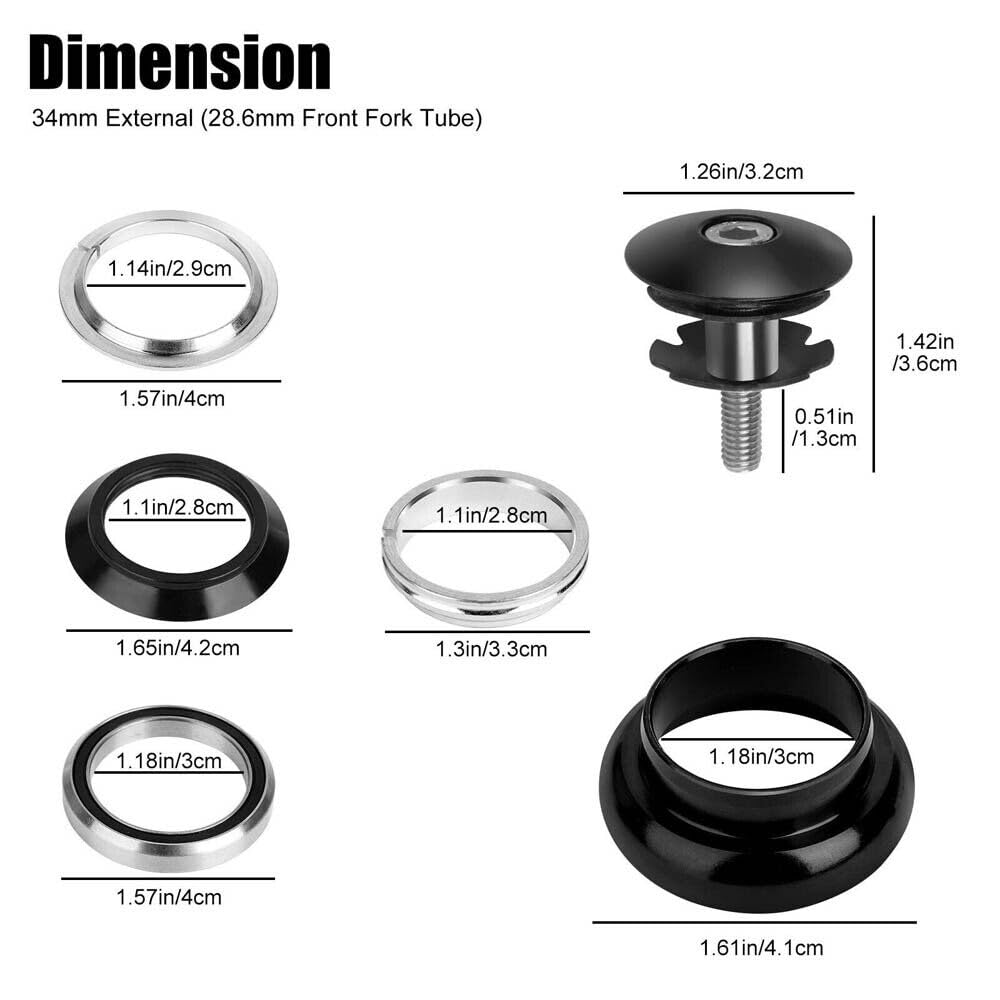 2PCS 34mm 1-1/8" Threadless Sealed External Bearing Headset Kits for MTB Road Bike Bicycle