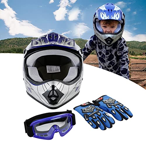 SLMOTO Youth Kids Dot Helmet Motorcycle Motocross Youth Helmet Offroad Street Bike Dirt Bike ATV UTV BMX Quad Bike MTB Go-Kart 4 Wheel Helmet Goggles Gloves