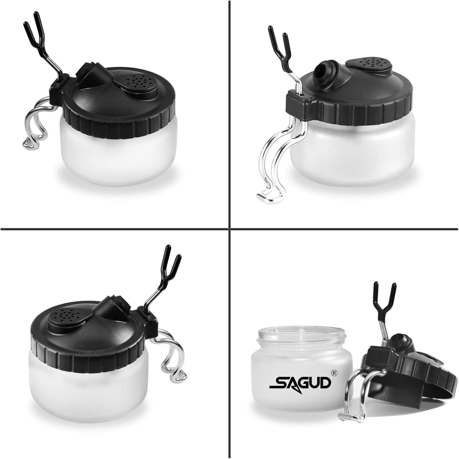 SAGUD Airbrush Cleaning Pot Strong Glass Jar Bottles Kit with Airbrush Holder Station