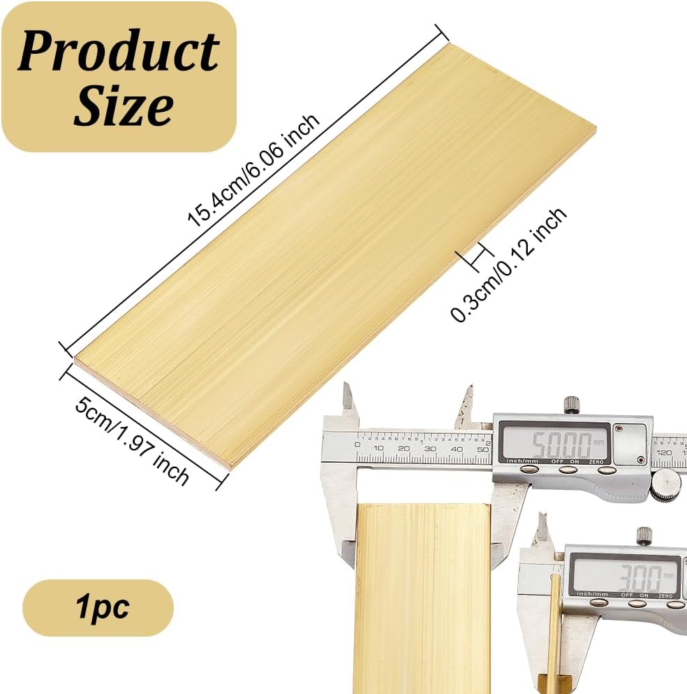 OLYCRAFT Rectangle Brass Sheet 6 Inch Length x 2 Inch Width x 1/8 Inch Thick Gold Brass Sheet Raw Brass Sheet Material Rectangle Metal Brass Sheet for Metal Stamping Models Repairs DIY Crafts