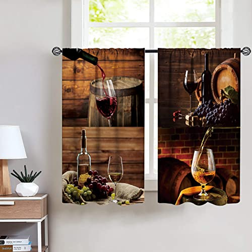 Miyotaa Farmhouse Rustic Kitchen Window Curtains 2 Panels 27.5W x 39H Rod Pocket Vintage Country Rural Food Wine Bread Lavender Small Short Door Decor Bathroom Drapery Treatment