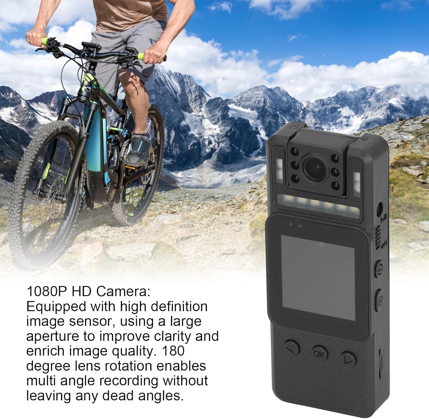 Mini Body Camera, 1080P WiFi Portable Video Recorder Wearable Body Mounted Cam with 180° Rotatable Lens, HD Night Vision, 1.4 in Full Color Screen, Sports Camera for Cycling