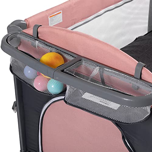 5 in 1 Baby Crib,Baby Bassinet, Bedside Cribs, Pack and Play with Bassinet and Changing Table, Portable Travel Baby Playpen with Bassinet Toys & Music Box,Mattress for Girl Boy Infant Newborn (Grey)