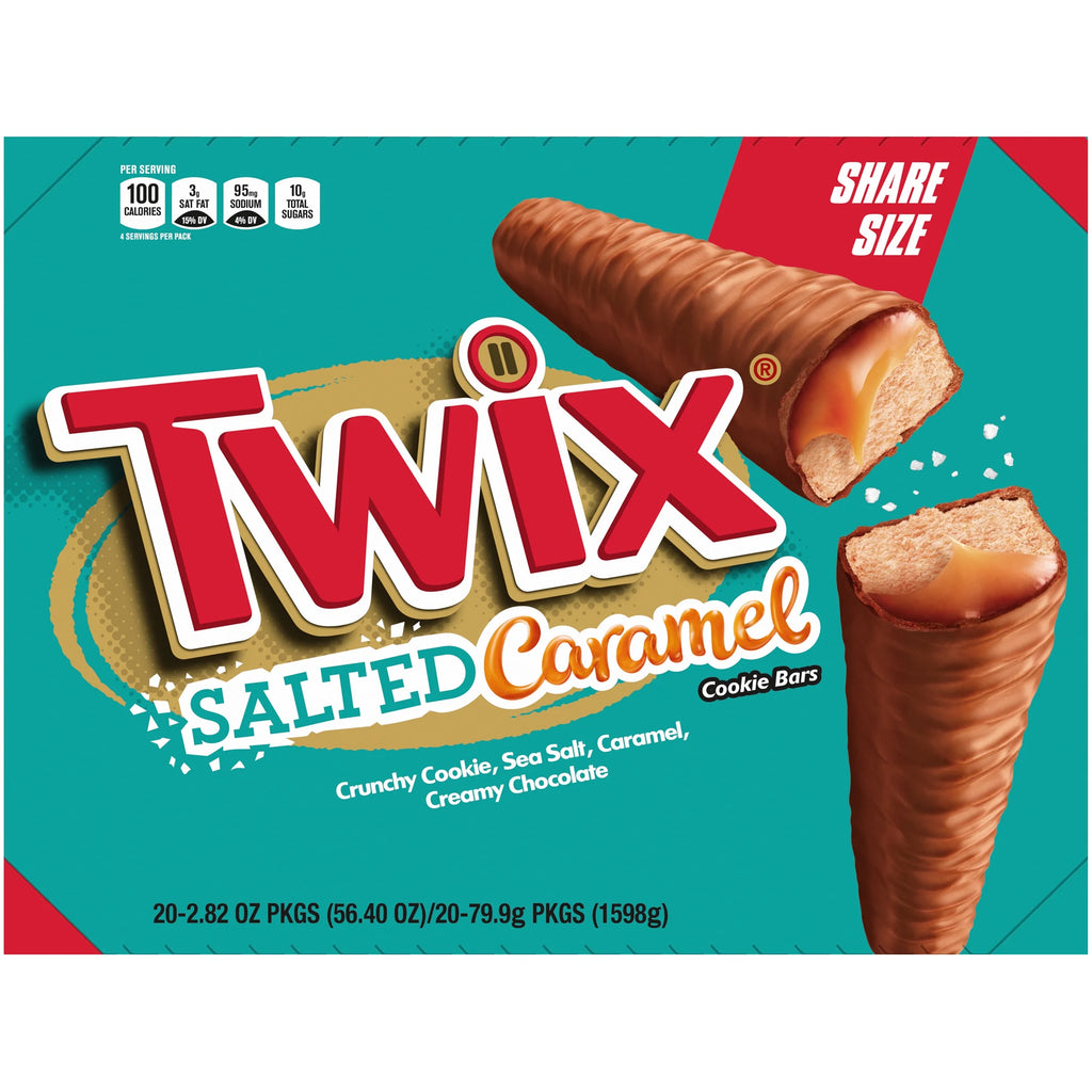 Mars Twix Salted Caramel Chocolate Cookie Bars, 2.8 Ounce Share Size Pack - 20 Count Display Box