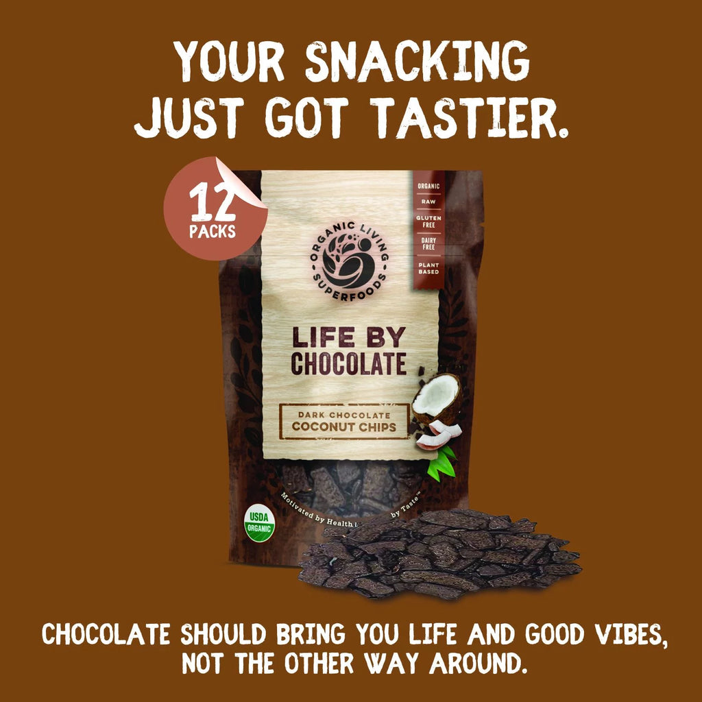 Healthy Truth - LIFE BY CHOCOLATE - Organic Dark Chocolate Covered Coconut Chunks (1.4oz SNACK Size)