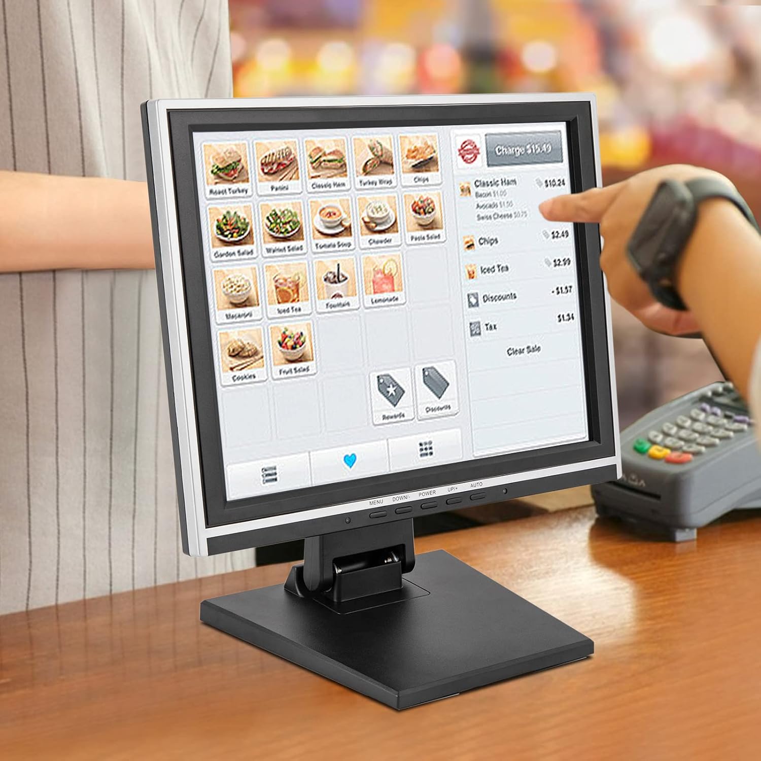 15" LCD Touch Screen Monitor, POS Systems with Adjustable Multi-Touch Monitor USB Interface Touchscreen for Gym Retail Small Business Sale System Office POS Restaurant