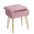 Vanity Stool Chair with Hidden Storage, Faux Fur Makeup Chair with Gold Metal Legs, Perfect for Makeup & Small Spaces, Soft, Comfy Ottoman for Bedroom, Vanity or Desk (Pink)