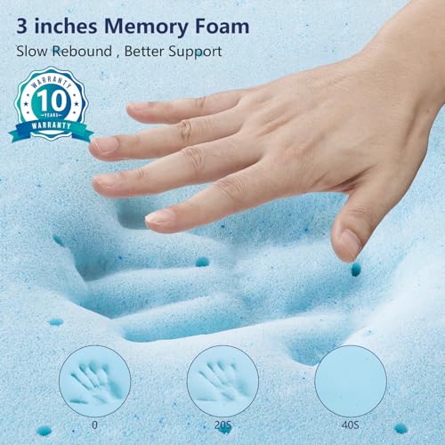 Memory Foam Mattress Topper - 3 Inch Gel Mattress Pad for Pressure Relief, Premium Soft Cooling Sleep Bed Topper, Non-Slip Design with Removable & Washable Cover, CertiPUR-US Certified, King