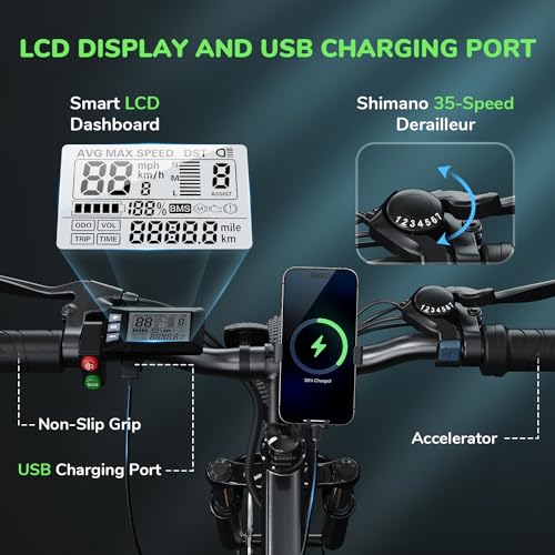 isinwheel M10 Electric Bike Adult 500W, 26" Commuting Electric Mountain Bike 20MPH Max Range 55+ Miles, Professional 35-Speed, Removable Battery, Front Fork Suspension Lightweight Electric Bicycle