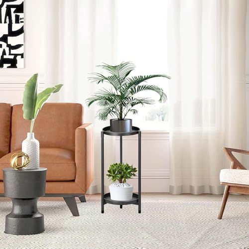 3 Tier Plant Stand Indoor Outdoor - Tall Metal Flower Pot Holder Potted Display Rack - Heavy Duty Corner Plant Shelf for Patio Garden Balcony Living Room Bedroom Black