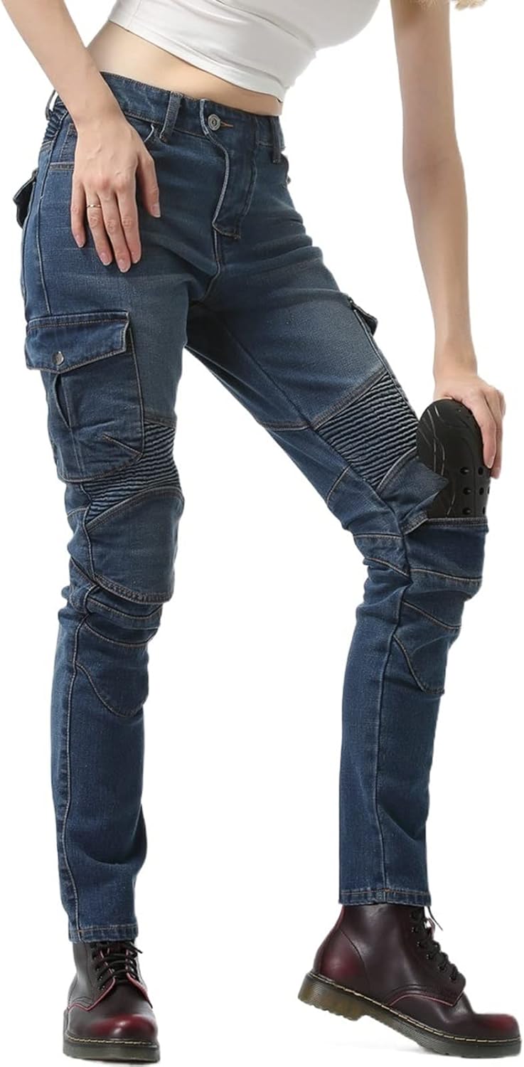 Women's Motorcycle Pants Anti-Drop Cycling Jeans New Upgraded Liner, Removable Suitable Women, Youth Get Cycling Gear (Color : Blue Upgrade, Size : Small)