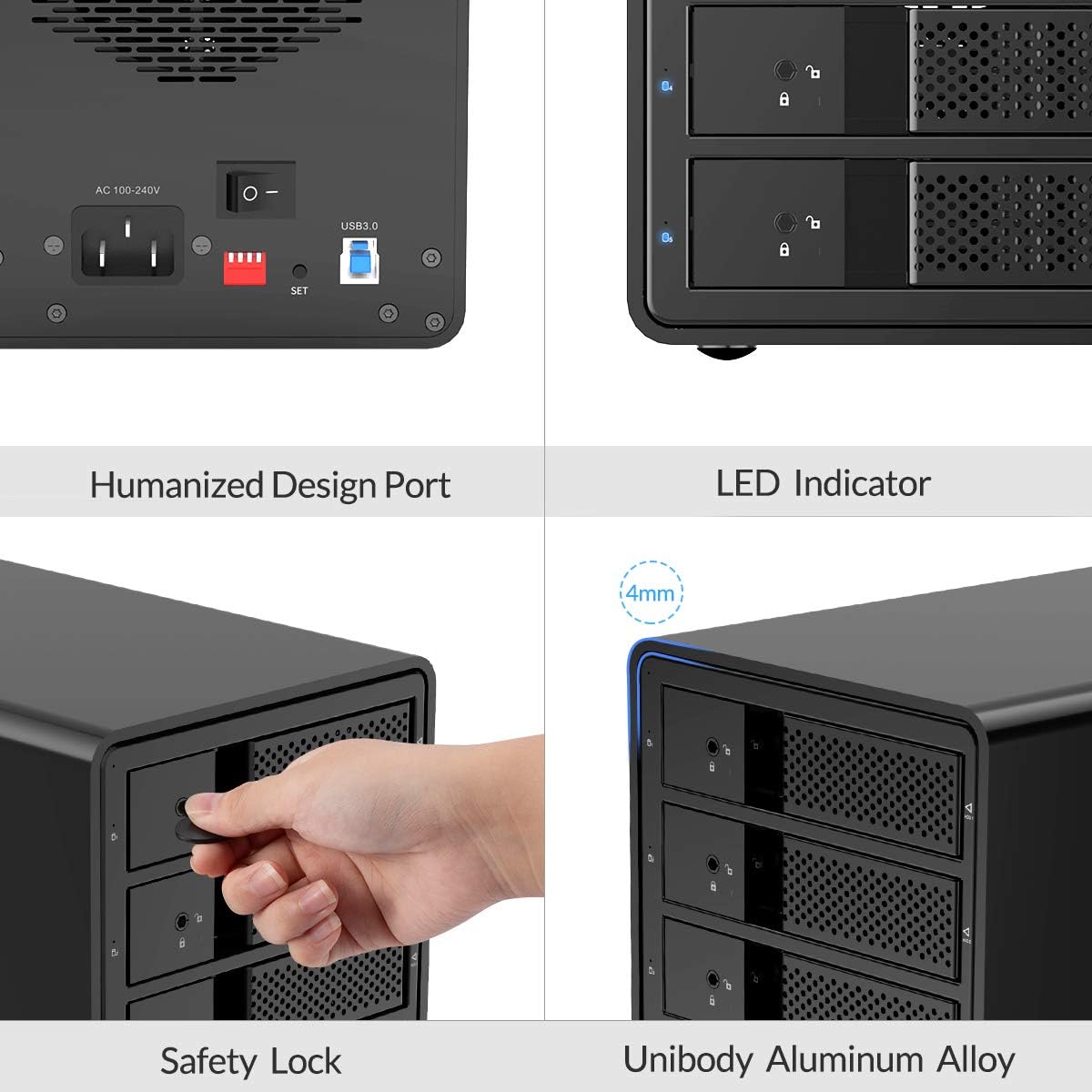 ORICO 5 Bay External Hard Drive Enclosure USB 3.0 3.5 inch Chia Support 80TB (5 x 16TB) Aluminum Alloy HDD Enclosure with Fan / 150W Disk Data Storage (No RAID)-9558U3