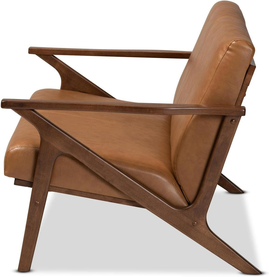 Baxton Studio Bianca Mid-Century Modern Walnut Brown Finished Wood and Tan Faux Leather Effect Loveseat