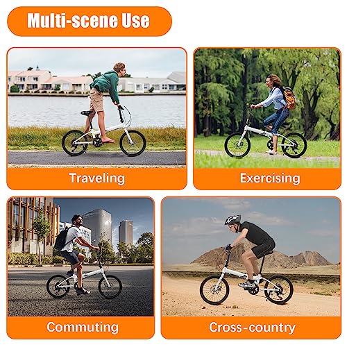20 Inch Folding Bike, 7 Speed Foldable Bike for Adults, Folding City Bike with Dual Disc, Brakes Compact Light Weight Carbon Steel White Adult Bike