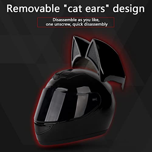 DOT Certified Full Face Motorcycle Helmets with Cat Ears Street Off-Road Retro Helmet for Adult Men Women Flip up Visors Motocross Helmet for Cool Girl Scooter Chopper Cruiser Helmet