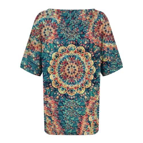 Western Shirts for Women Retro Ethnic Floral Printed Tops V Neck T Shirts Geometric Graphic Tees Dressy Boho Blouses