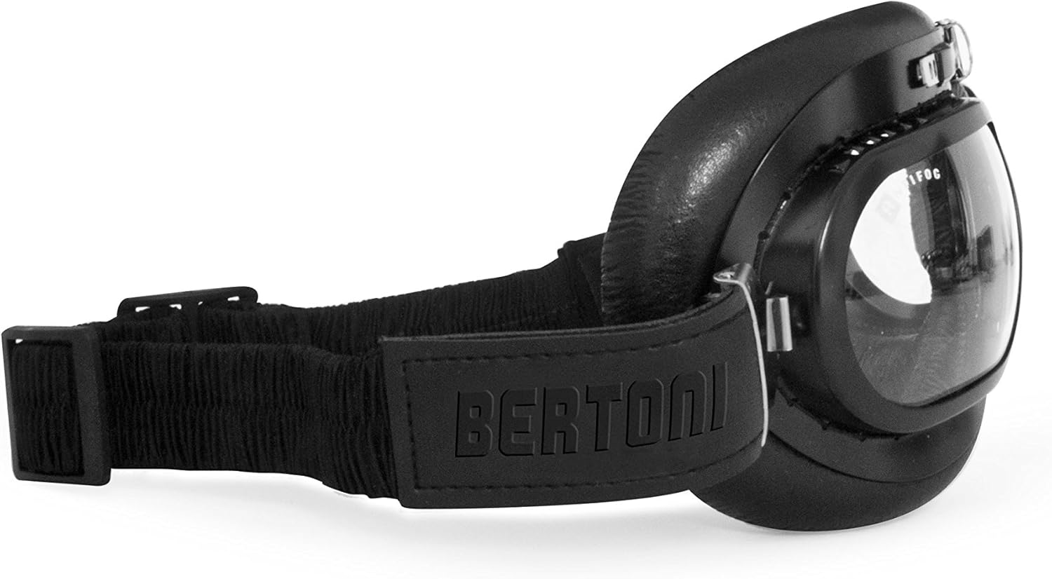 Bertoni Vintage Motorcycle Goggles Antifog and Anticrash Lenses Matt Black Metal Rims mod. AF191A Italy Motorbike Aviator over Helmets Glasses