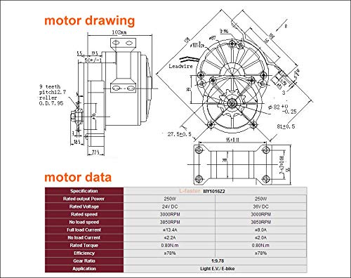 L-faster 250W Brush Motor for Bicycle Accelerator with Key Switch and Voltage Simple Motor KIT for DIY E-Bike