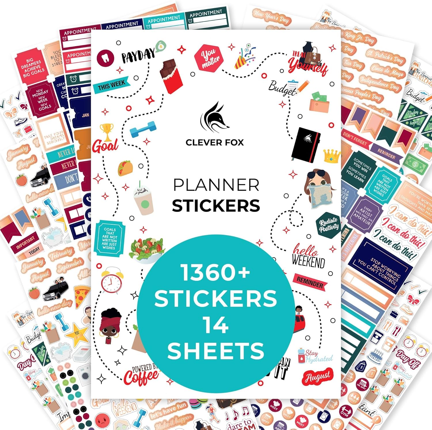 Clever Fox Planner Stickers – Monthly, Weekly & Daily Planner Stickers 14 Sheets Set of 1360+ Unique Stickers by Clever Fox (Value Pack)