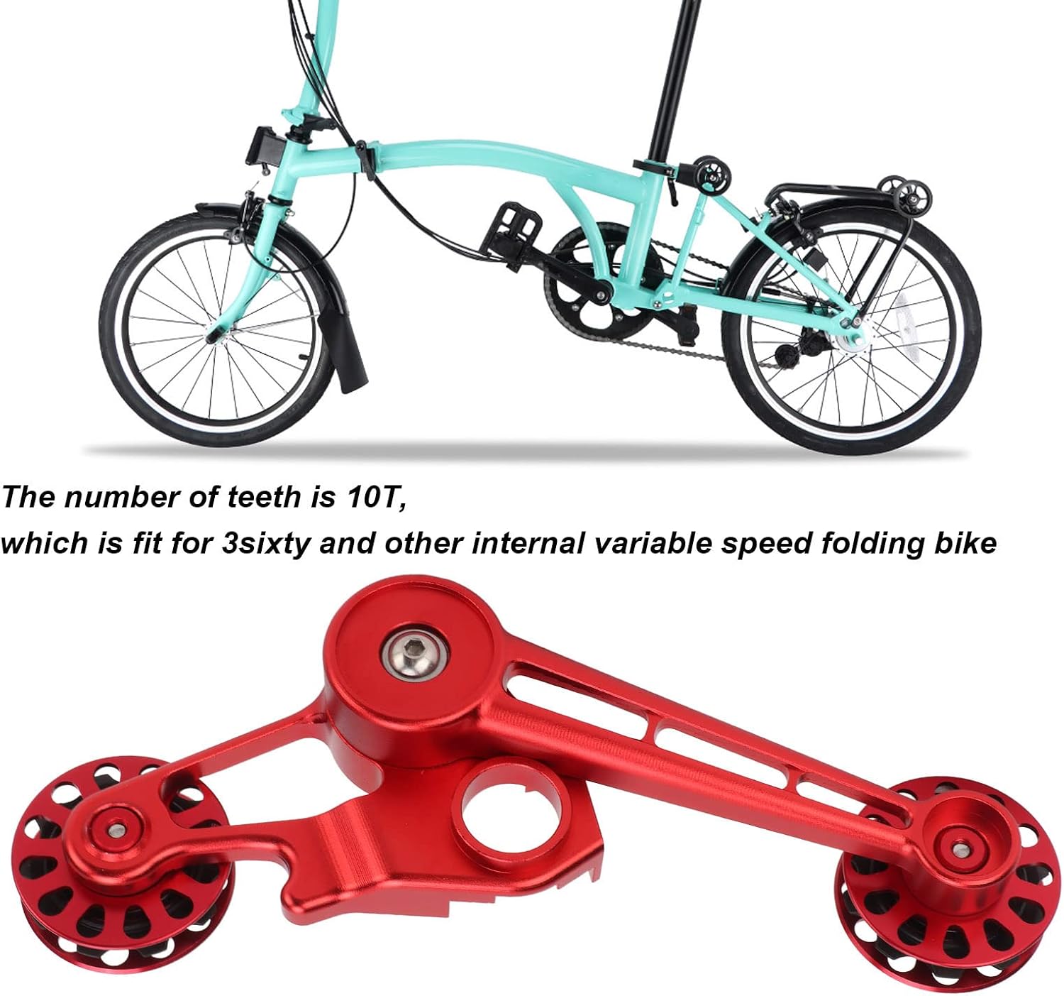 VGEBY Bike Chain Guide Tensioner, 10T Bike Single Speed Aluminum Chain Tensioner Wear-Resistant Rear Derailleur Chain Tensioner(red)
