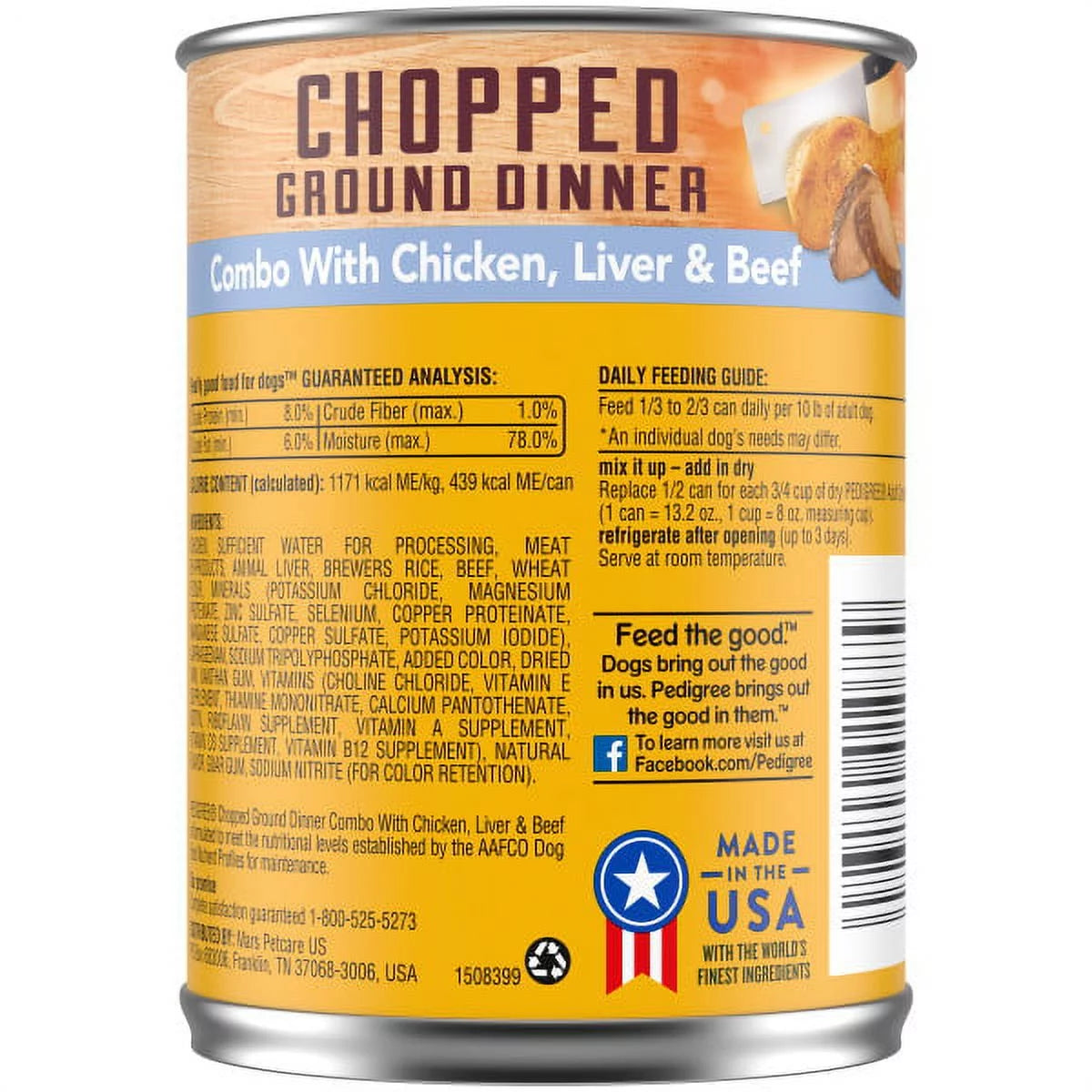 PEDIGREE Chicken Beef & Liver Chopped Ground Dinner Wet Dog Food for Adult Dog,13.2 oz Cans, 12 Pack
