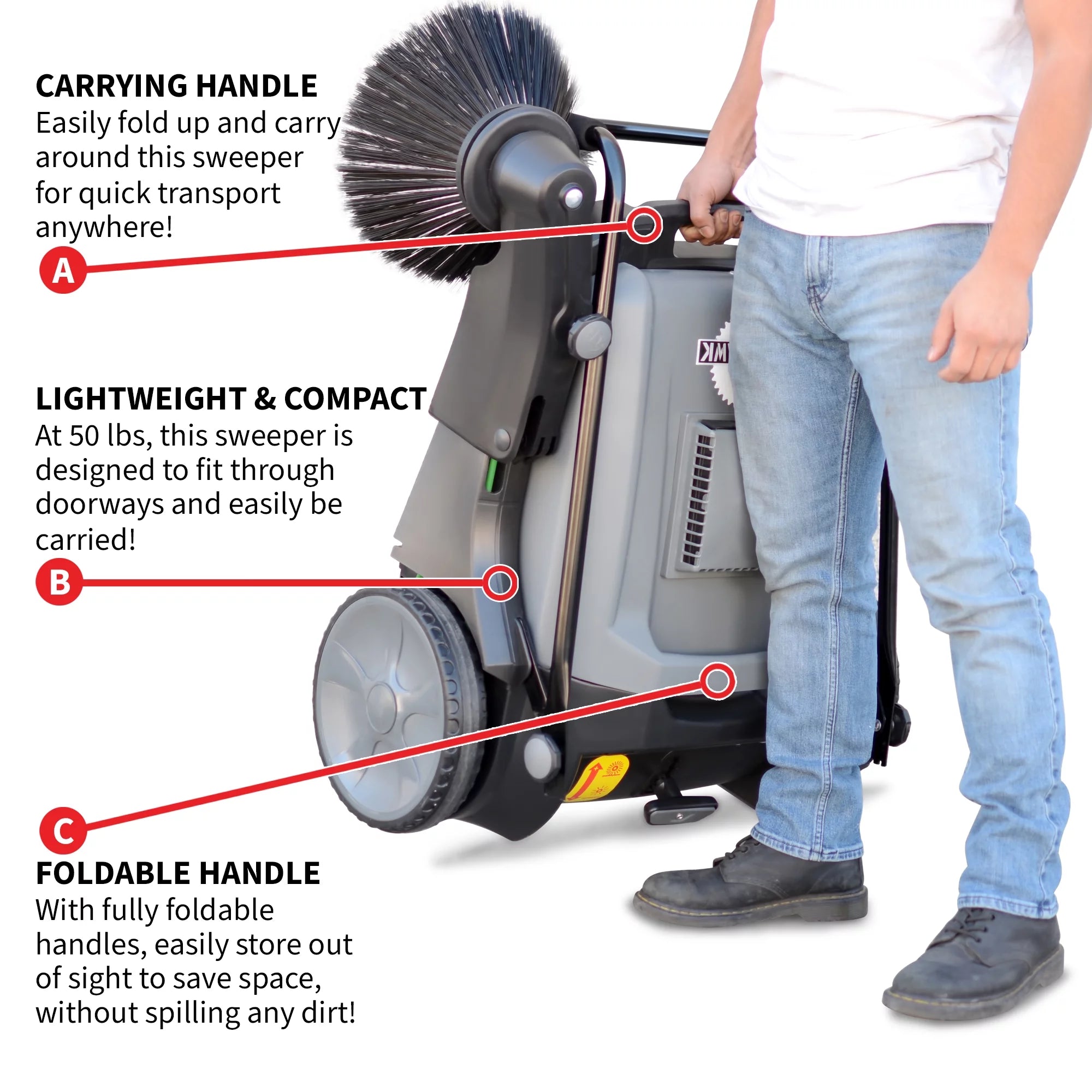 Tomahawk Power TOS38 38" Walk Behind Push Sweeper w/ Triple Power Side Brooms
