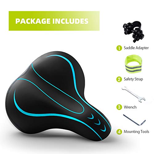 Roguoo Bicycle Seat, Wide Bike Seat for Men Women, Comfortable Memory Foam Sweatproof Essential Bike Saddle -Dual Shock Absorbing-Best Bike Seat Replacement for Exercise Bikes, Mountain Bikes