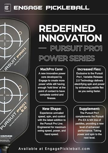 Engage Pursuit Pro1 Pickleball Paddle - Raw T700 Toray Carbon Fiber for Extreme Spin - MachPro Core for Maximum Power & Control