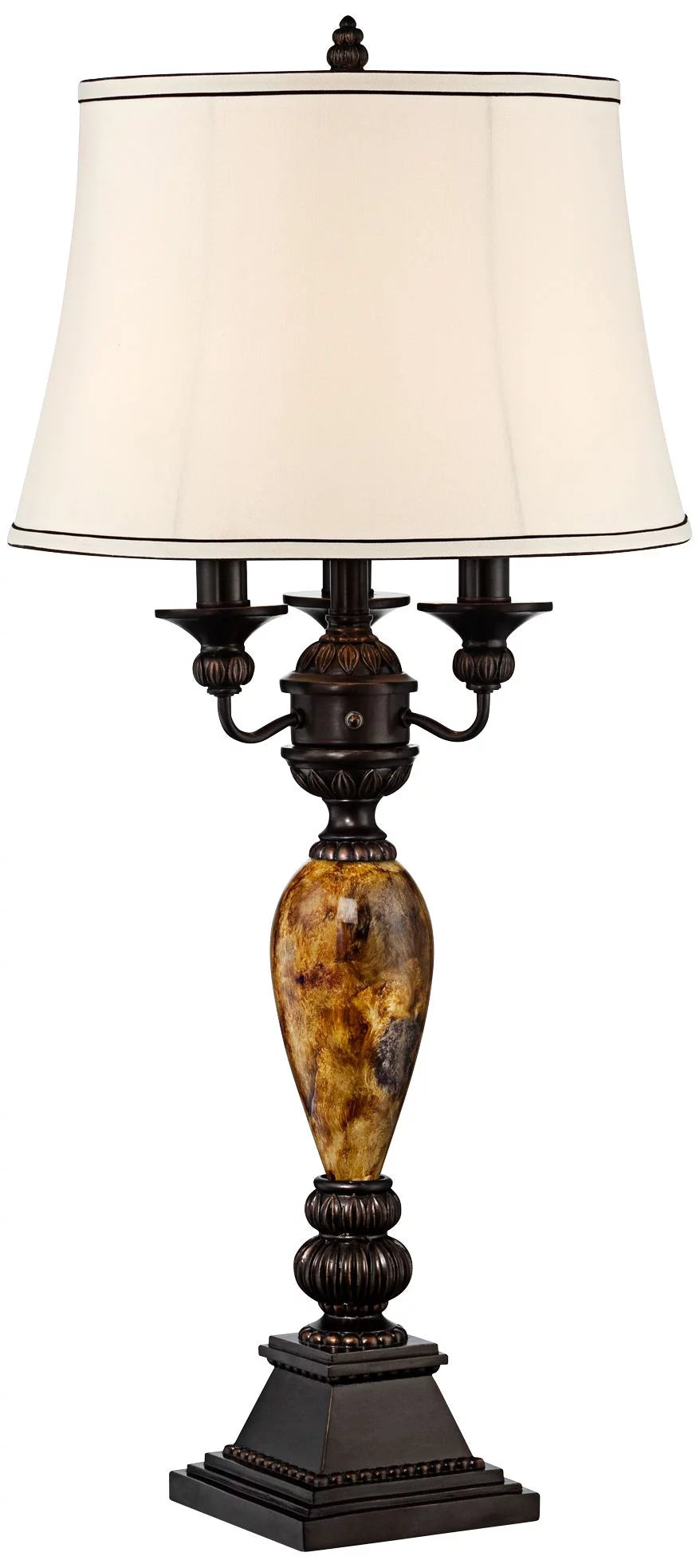 Kathy Ireland Traditional Table Lamp with White USB Dimmer Cord 37" Tall Bronze Golden Marbleized White Shade Living Room Bedroom