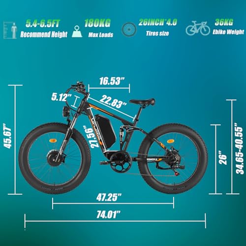 iRonthunder Electric Bike for Adults, Nexusrider Su7 2000W Dual Motor Electric Bicycle, 7 Speed 35MPH MTB, 48V 22.4AH 26 in Fat Tire Ebike with Full Suspension, 90 Miles Single & Dual Switching,MTB
