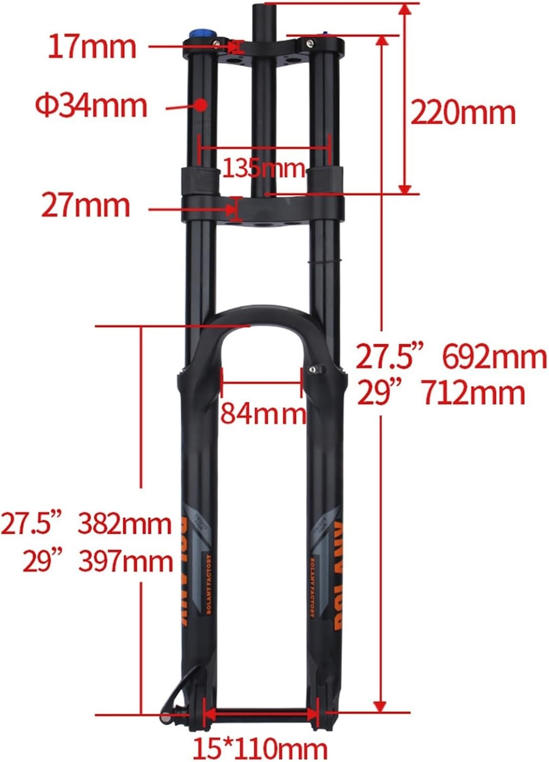 Bikes Front Fork 27.5 29 Inch Downhill Mountain Bikes Suspension Fork Rebound Adjust Double Shoulder Front Fork Thru Axle 15x110mm Boost