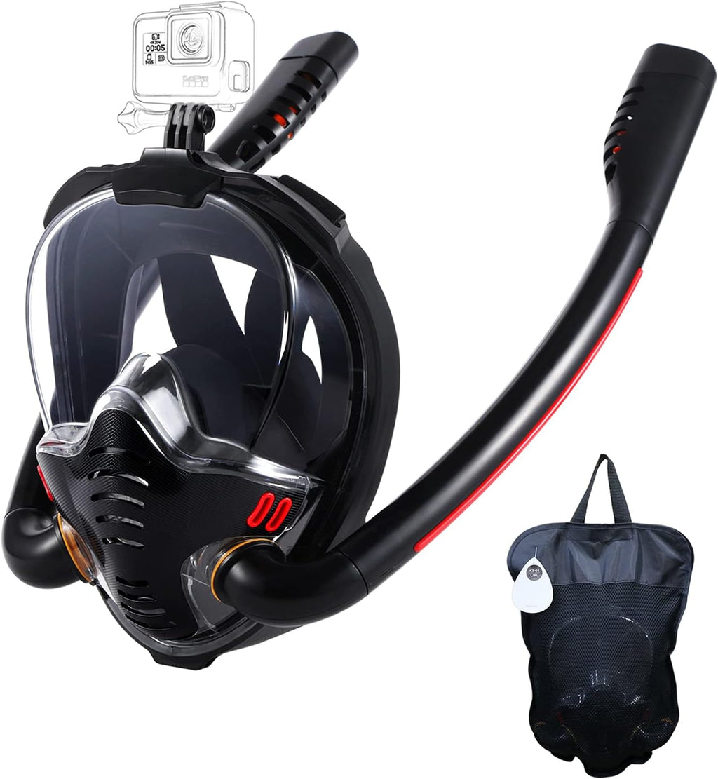 HJKB Full Face Snorkel Mask with Anti-Fog Wipes, 180 Degree Panoramic HD View Snorkeling Mask, Anti-Leak Dry Top Set for Adults and Kids Pack of 2
