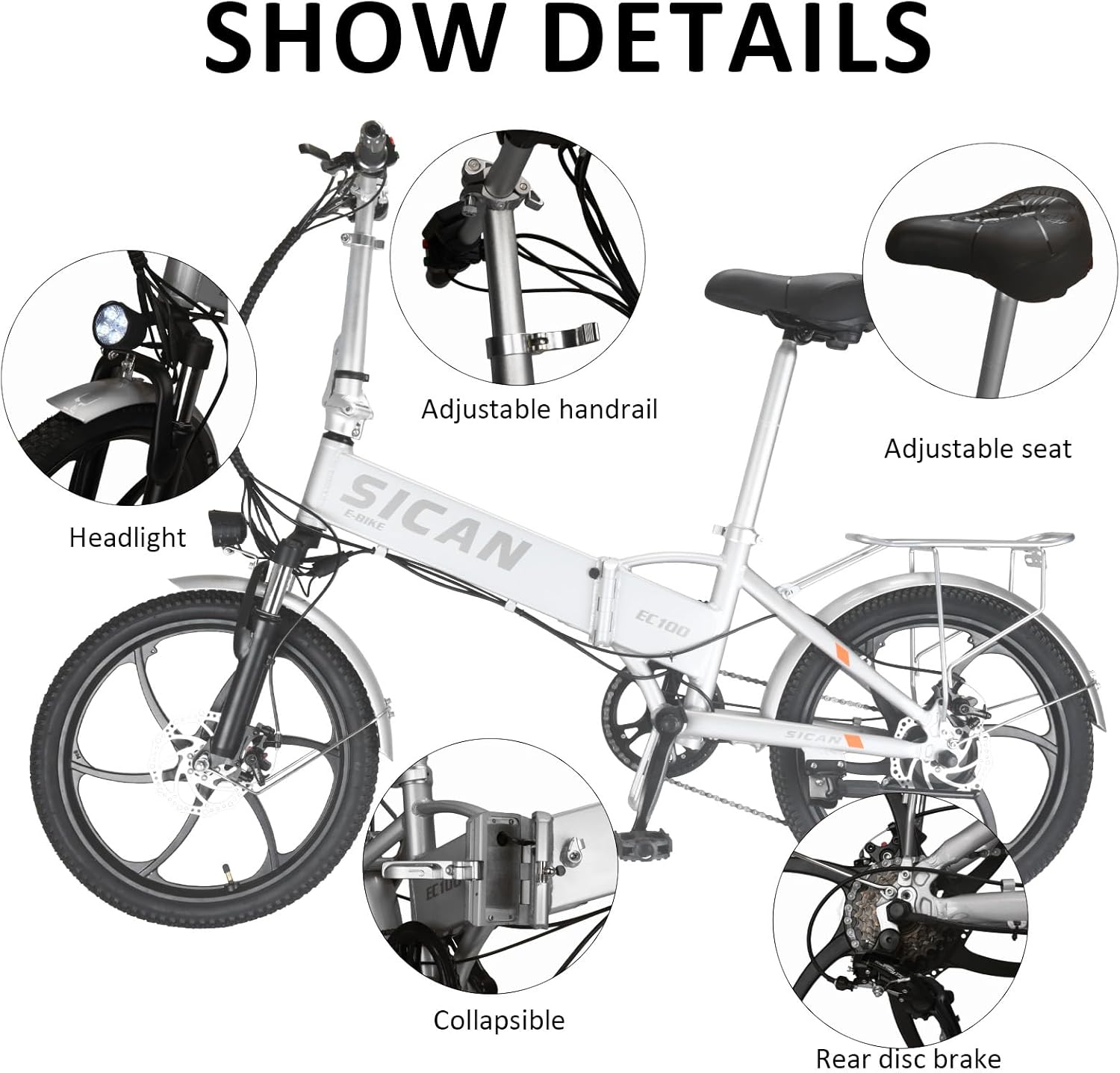 Folding Electric Bike, 850W Brushless Motor(Peak 1000W), 48V 12Ah Hidden Removeable Battery Up to 50 Miles, 3.0H Fast Charge, Weighs Only 40lbs,20" Tire Ebike, 7 Speed Gear, UL Certifiled