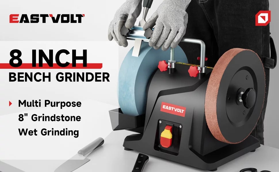 Eastvolt 8 Inch Low Speed Wet Grinding Machine, 120RPM Water Cooled Sharpening System for Household Knives and Woodworking Tools