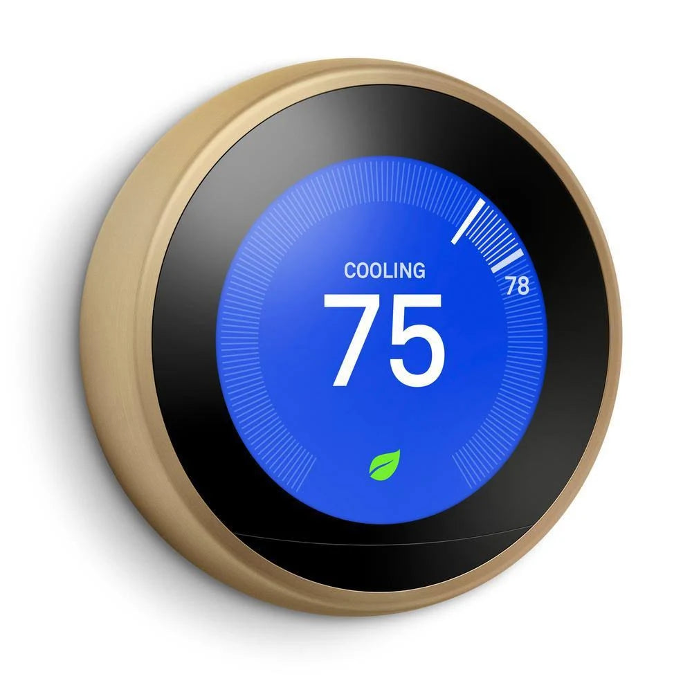 Google Nest Learning Thermostat 3rd Gen in Brass and Nest Temperature Sensor, Gold