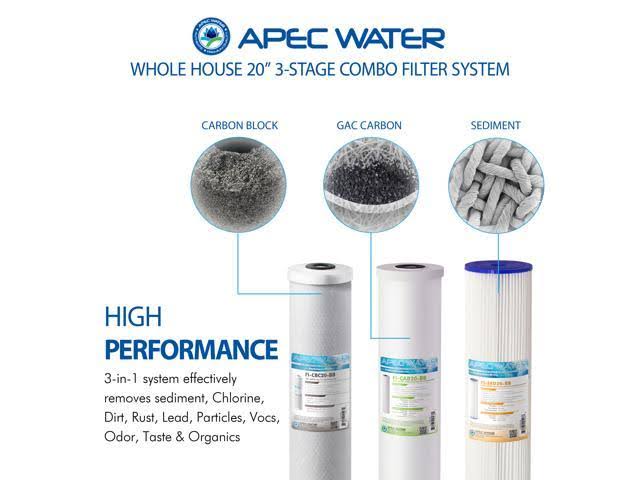 APEC Water 3-Stage Whole House Water Filter System with Sediment, GAC Carbon and Carbon Block Filters CB3-SED-CAB-CBC20-BB