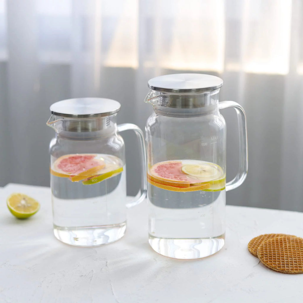 Vucchini Seal Glass Pitcher with Lid - Water Carafe with Handle - Great for Homemade Juice & Cold Tea or for Glass Milk Bottles - 35 Ounces