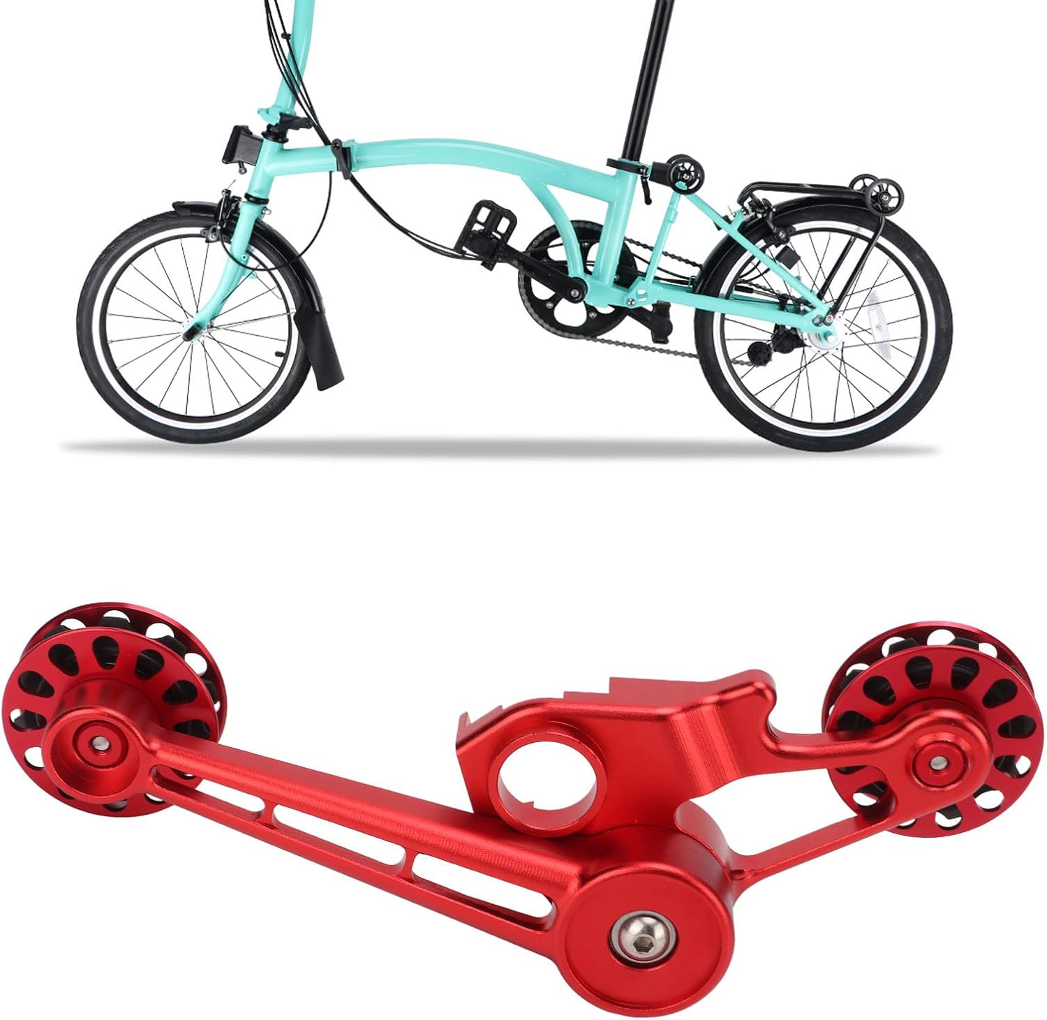 VGEBY Bike Chain Guide Tensioner, 10T Bike Single Speed Aluminum Chain Tensioner Wear-Resistant Rear Derailleur Chain Tensioner(red)