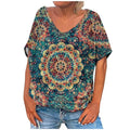 Western Shirts for Women Retro Ethnic Floral Printed Tops V Neck T Shirts Geometric Graphic Tees Dressy Boho Blouses
