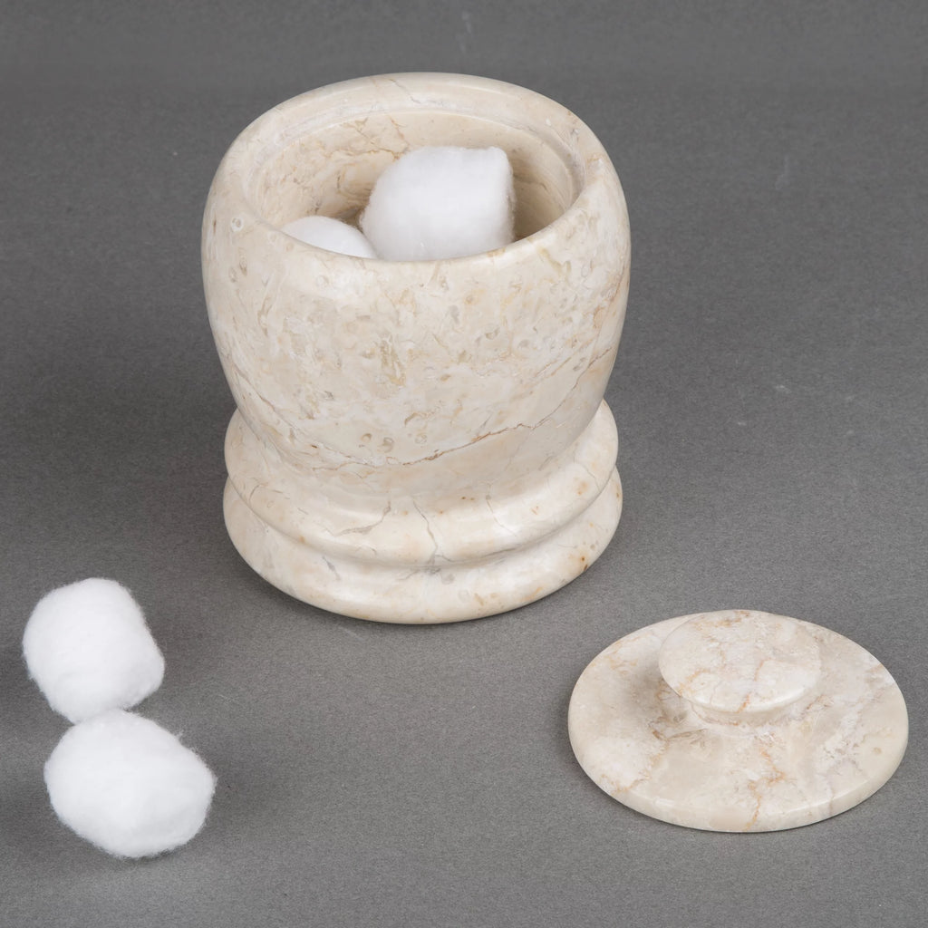 Creative Home Natural Champagne Marble Cotton Ball Swab Holder, Q-Tip Holder, Bathroom Storage Jar Container Organizer