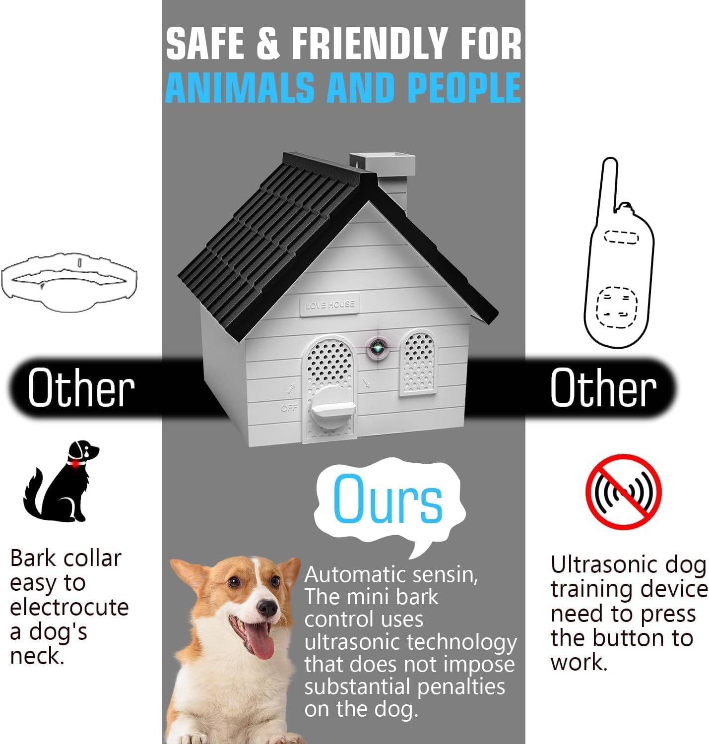 Bark Box, Anti-Barking Device for Dogs, Ultrasonic Dog Bark Deterrent Devices, 50 Ft. Dog Barking Stopper Indoor Outdoor, Suitable for Small Medium Large Dogs