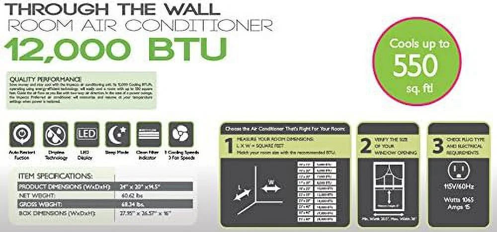 115V Electronic Through The Wall Air Conditioner, 5-15P/110