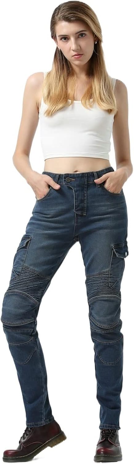 Women's Motorcycle Pants Anti-Drop Cycling Jeans New Upgraded Liner, Removable Suitable Women, Youth Get Cycling Gear (Color : Blue Upgrade, Size : Small)