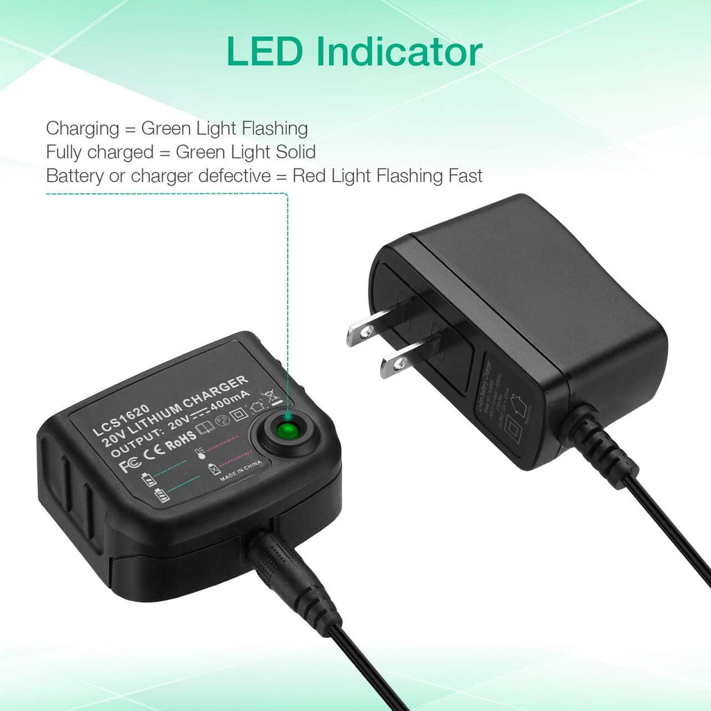 FirstPower 3.0Ah LBXR20 Battery 2Packs - Compatible with Black & Decker 20V Max Li-ion Cordless Tool + LCS1620 20V Charger for Black & Decker 20V Lithium Battery Pack of 2